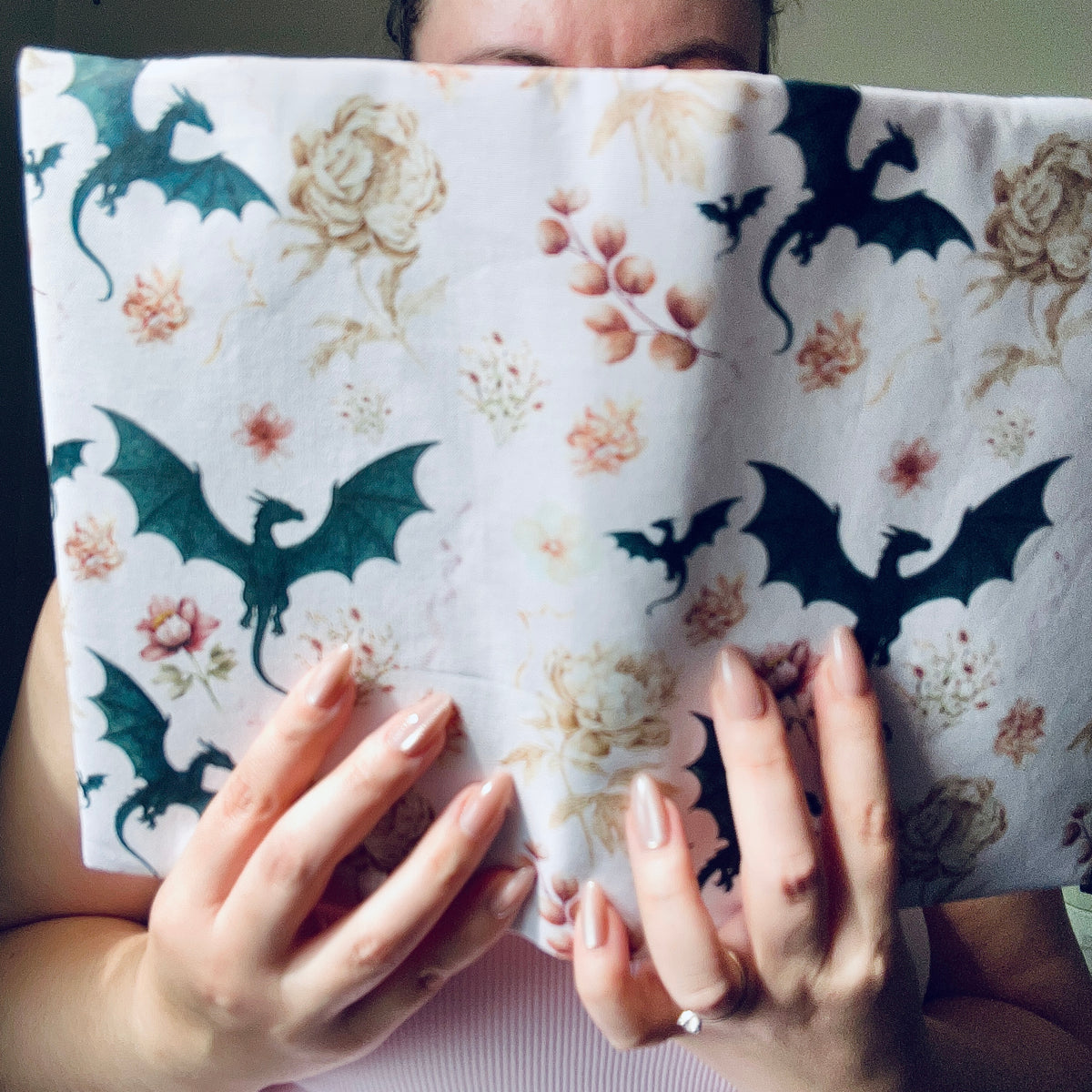 Delicate Dragons on Cream Fabric Book Cover — Reversible & Adjustable