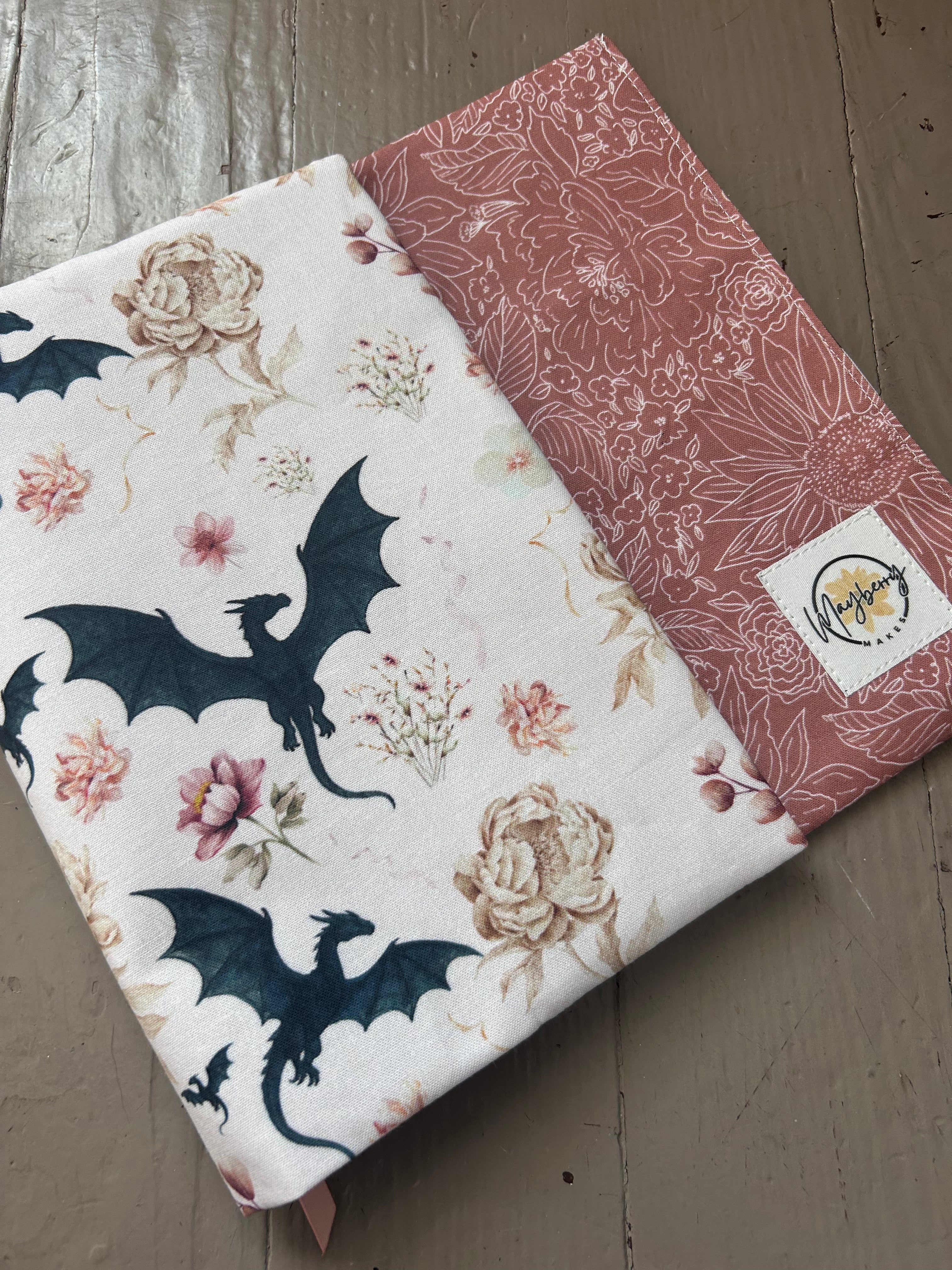 Delicate Dragons on Cream Fabric Book Cover — Reversible & Adjustable