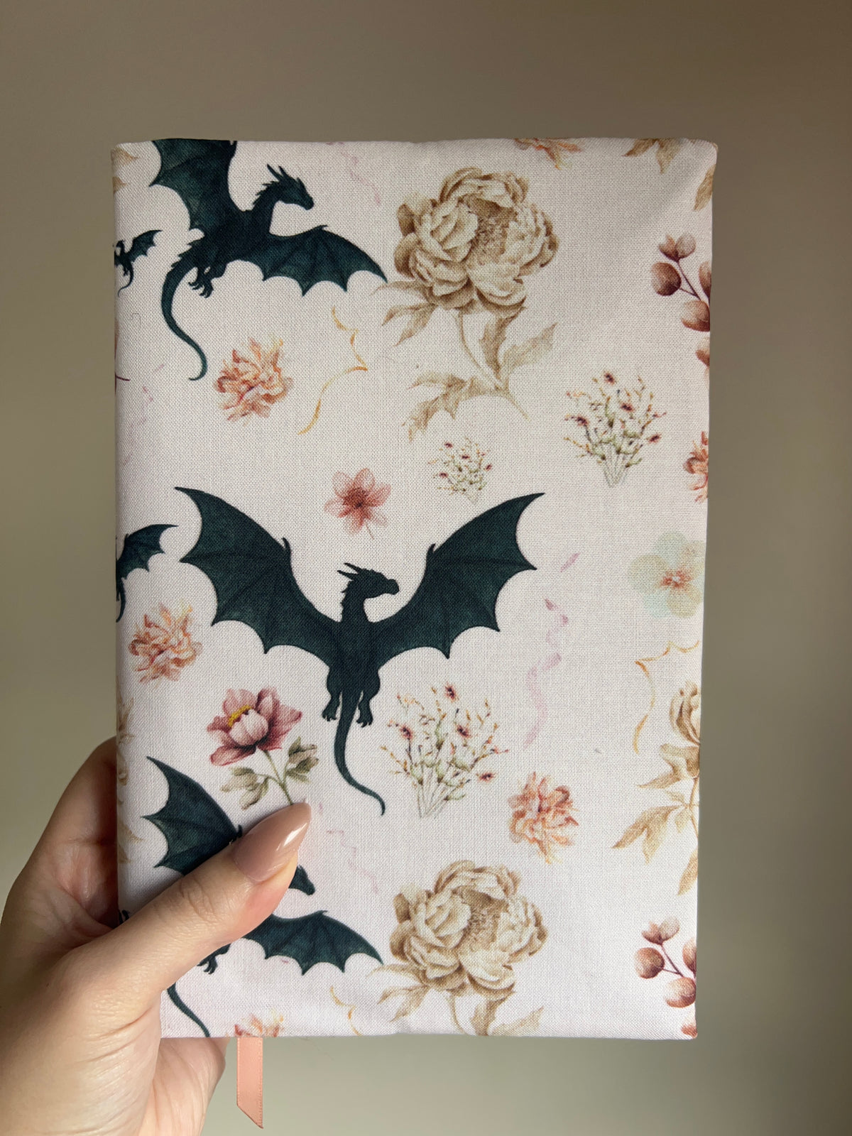 Delicate Dragons on Cream Fabric Book Cover — Reversible & Adjustable