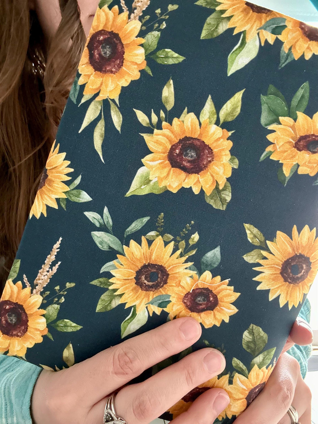 Sunflower Greens Reversible Adjustable Fabric Book Cover/Bible Cover