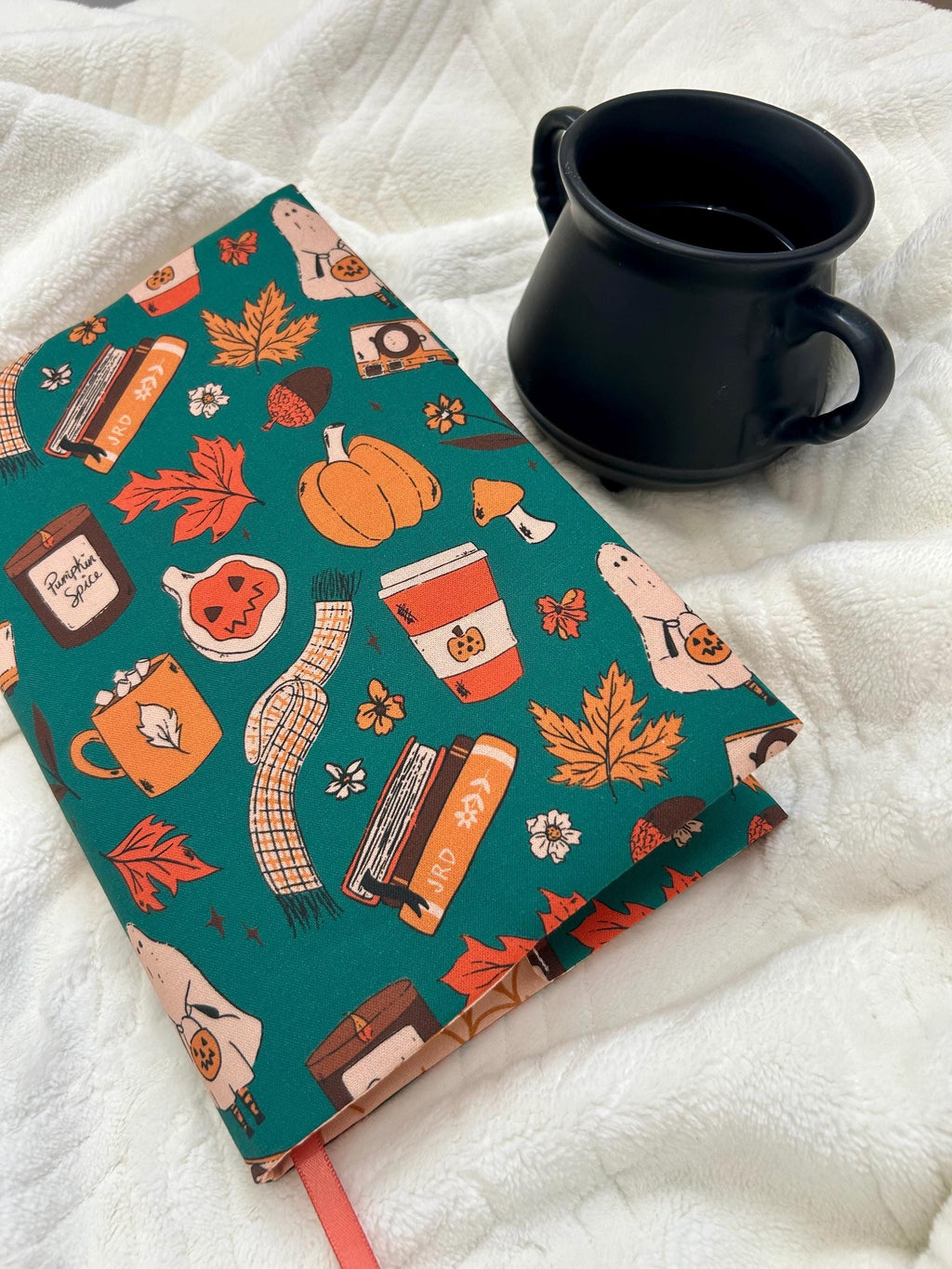 Pumpkin Spice Ghost Reversible Adjustable Fabric Book Cover/Bible Cover