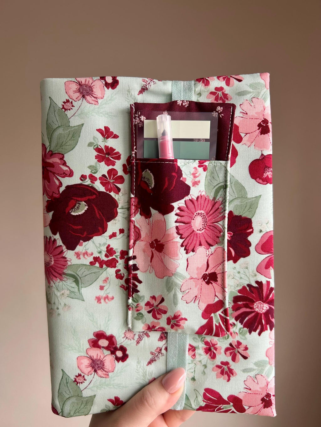 BUNDLE Ditzy Mint Romance Reversible Adjustable Fabric Book Cover/Bible Cover w/ Bookmark and Annotation Kit