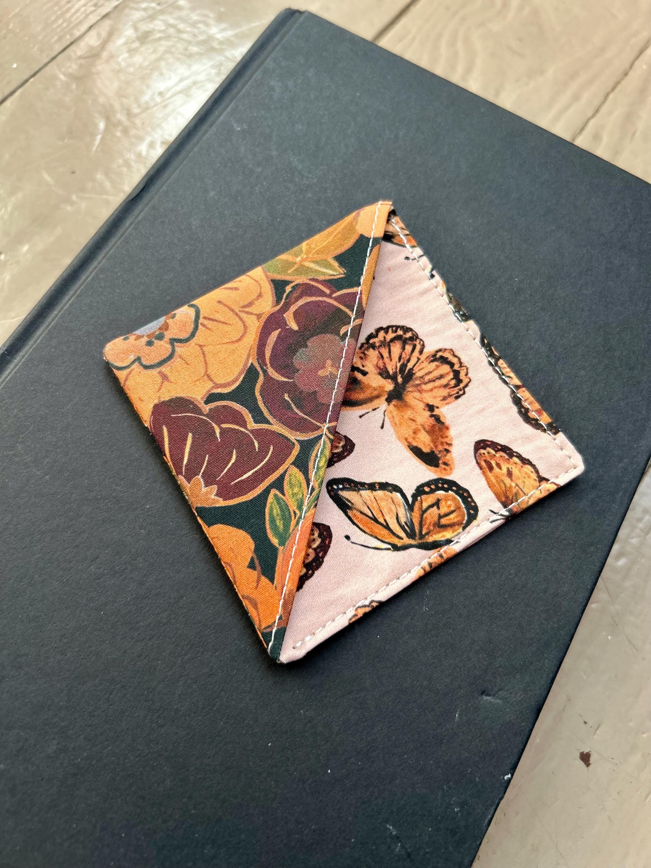 BUNDLE Monarch Rust Floral Reversible Adjustable Fabric Book Cover/Bible Cover w/ Bookmark and Annotation Kit