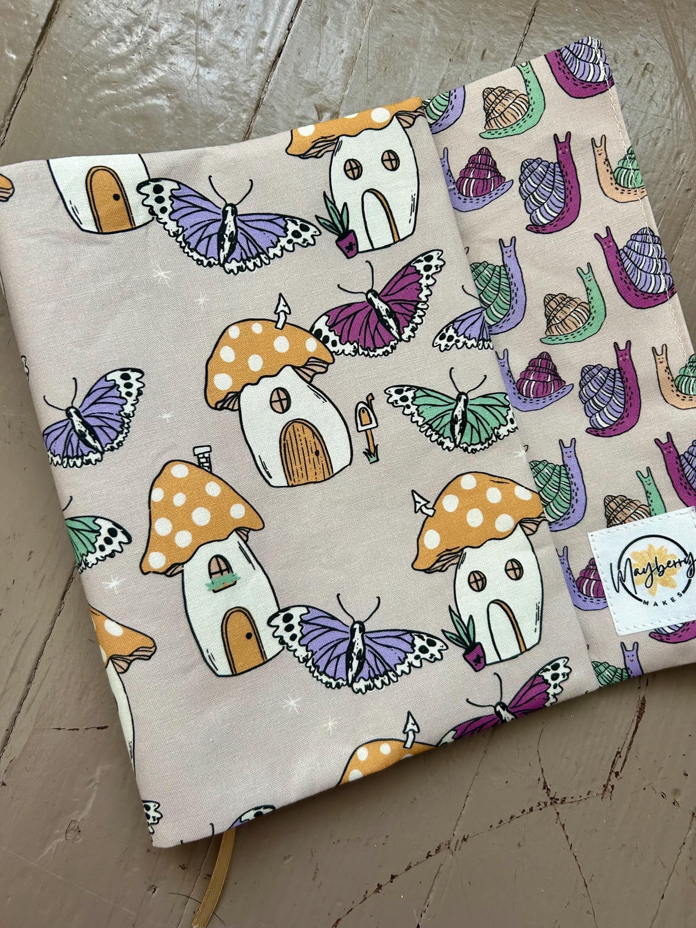 Mushroom Snails Reversible Adjustable Fabric Book Cover/Bible Cover