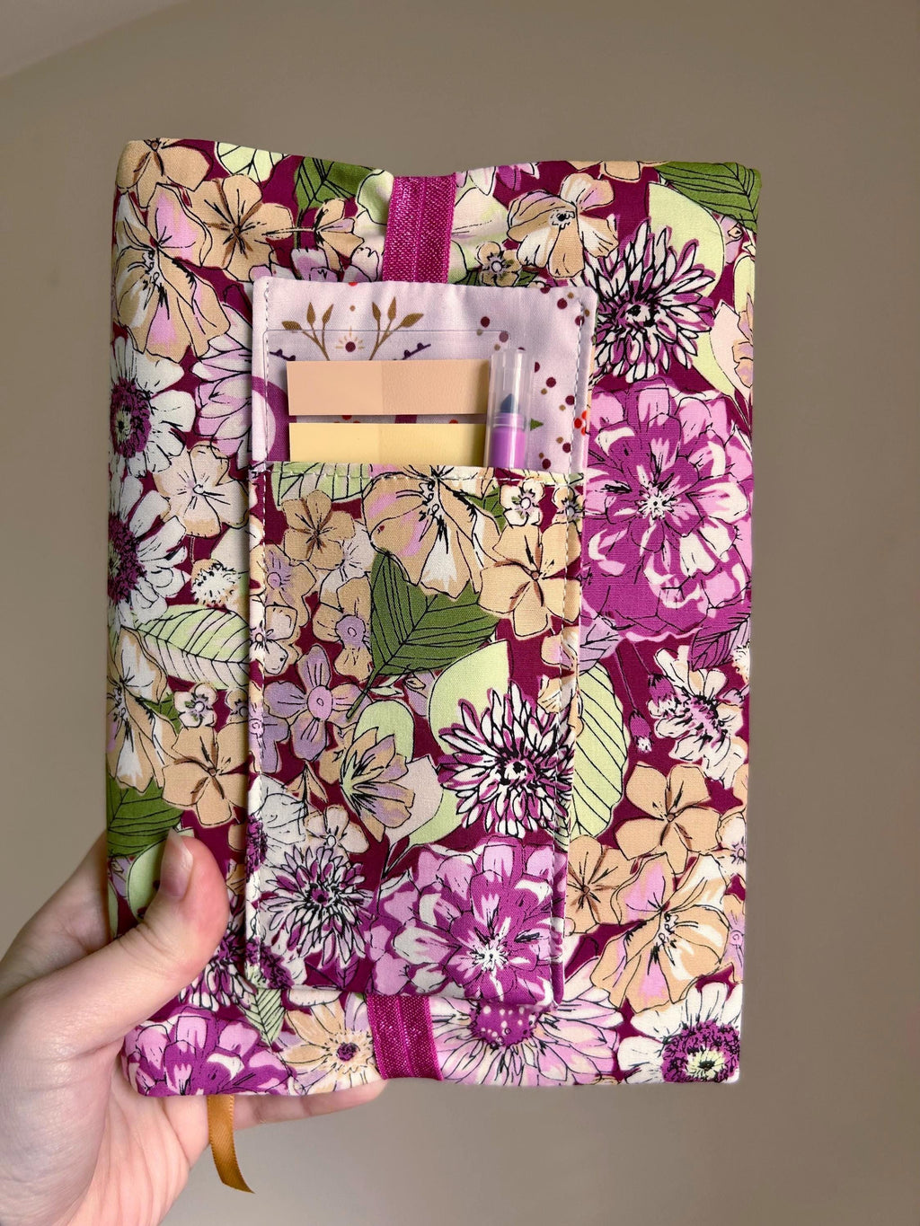 Purple and Yellow Floral Moon Reversible Adjustable Fabric Book Cover/Bible Cover