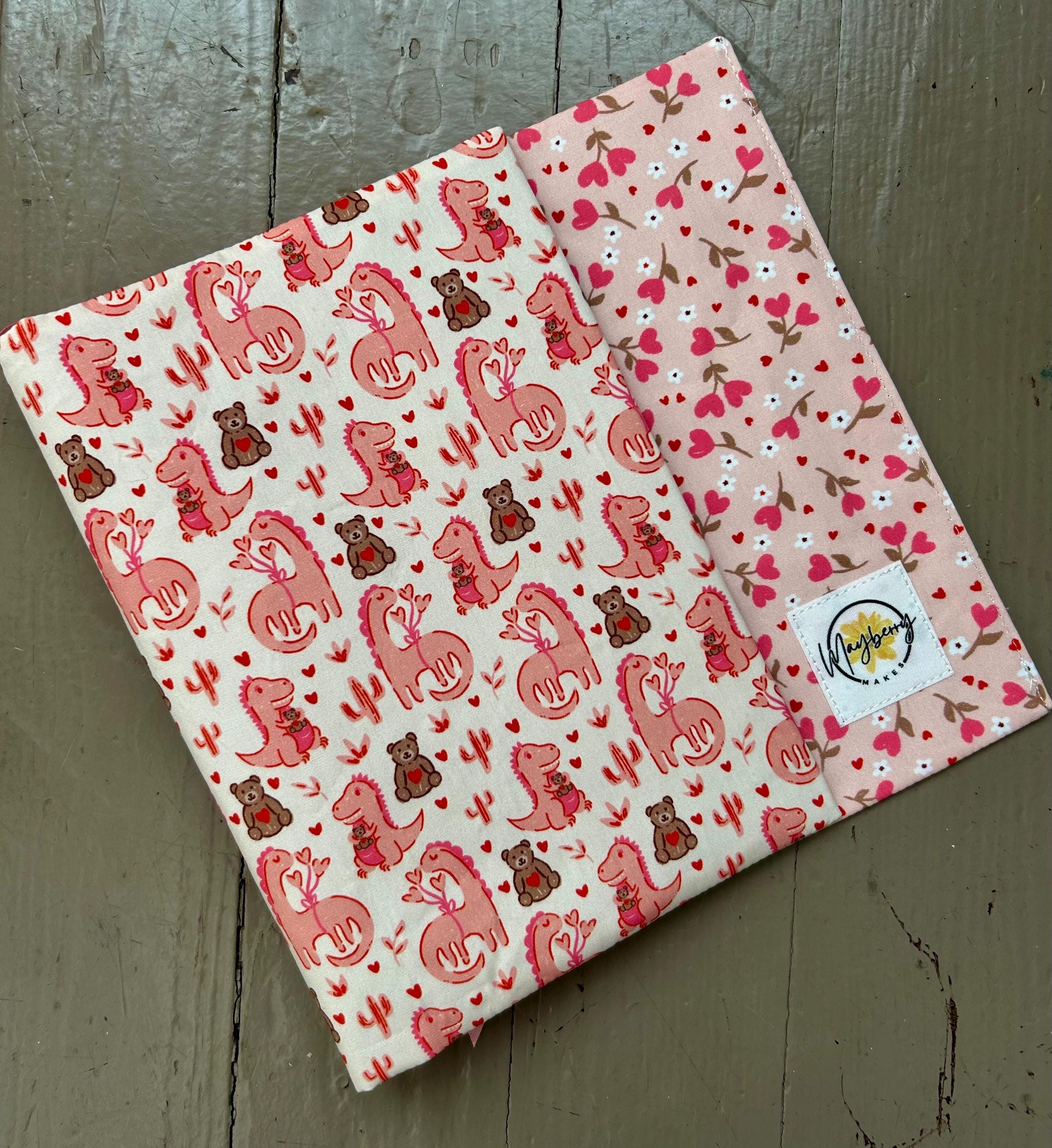 Dinos and Teddy Bears Reversible Adjustable Fabric Book Cover/Bible Cover