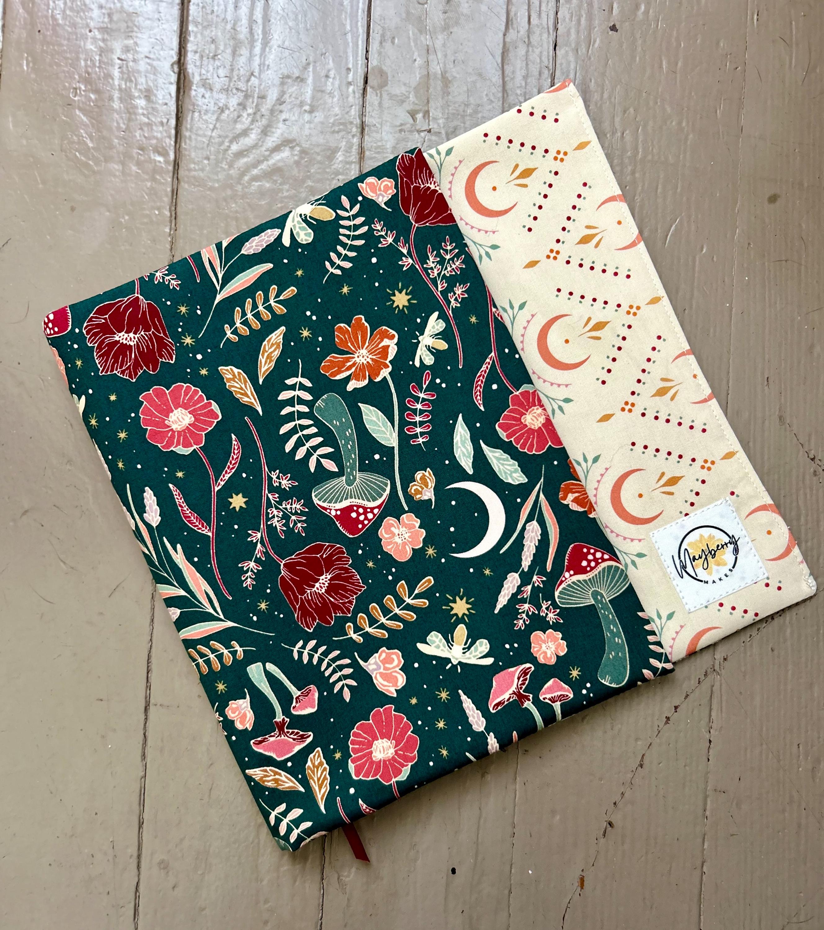 Hobbit Shrooms Fabric Book Cover — Reversible & Adjustable