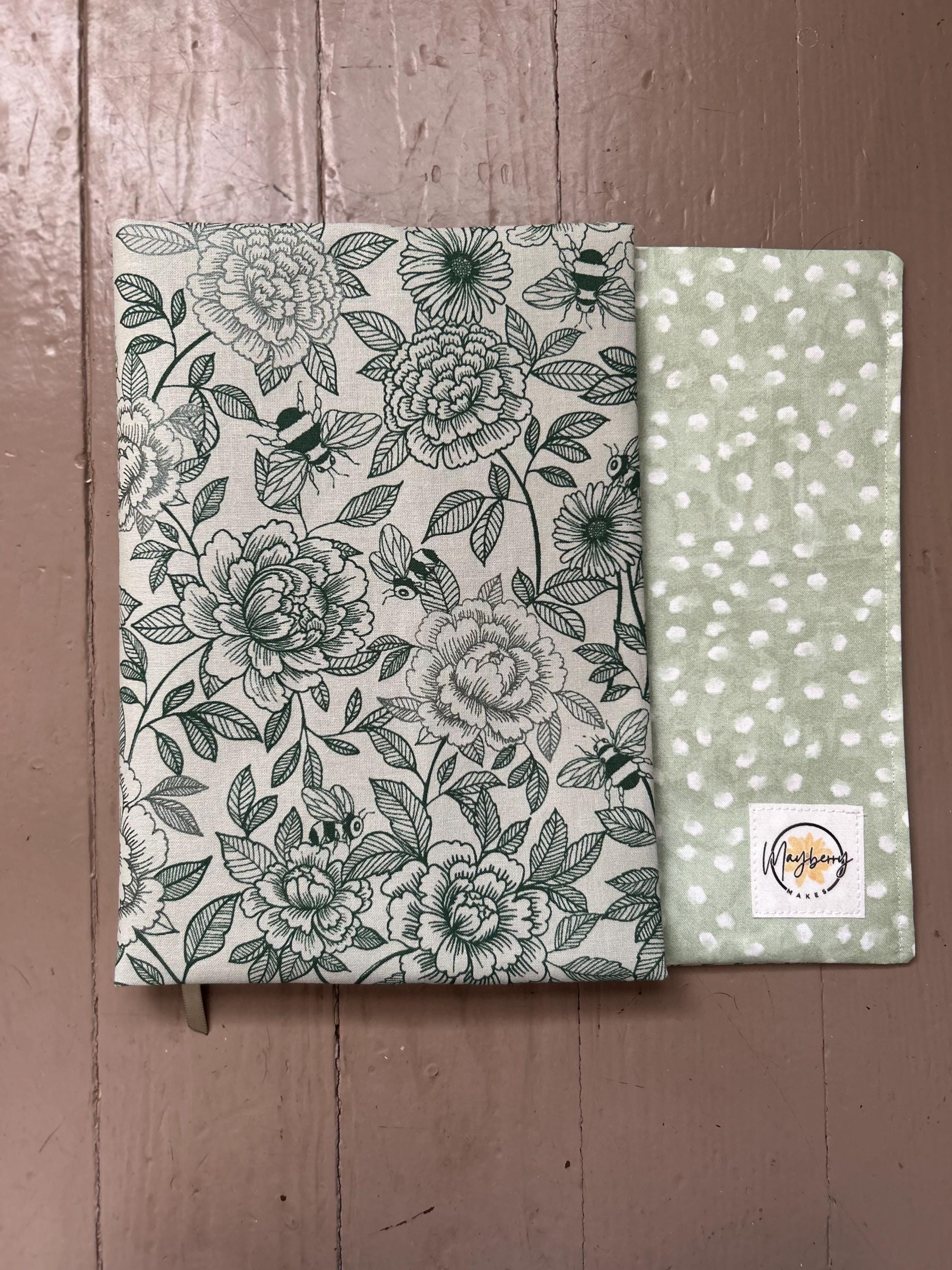 Green Bee Floral Reversible Adjustable Fabric Book Cover/Bible Cover