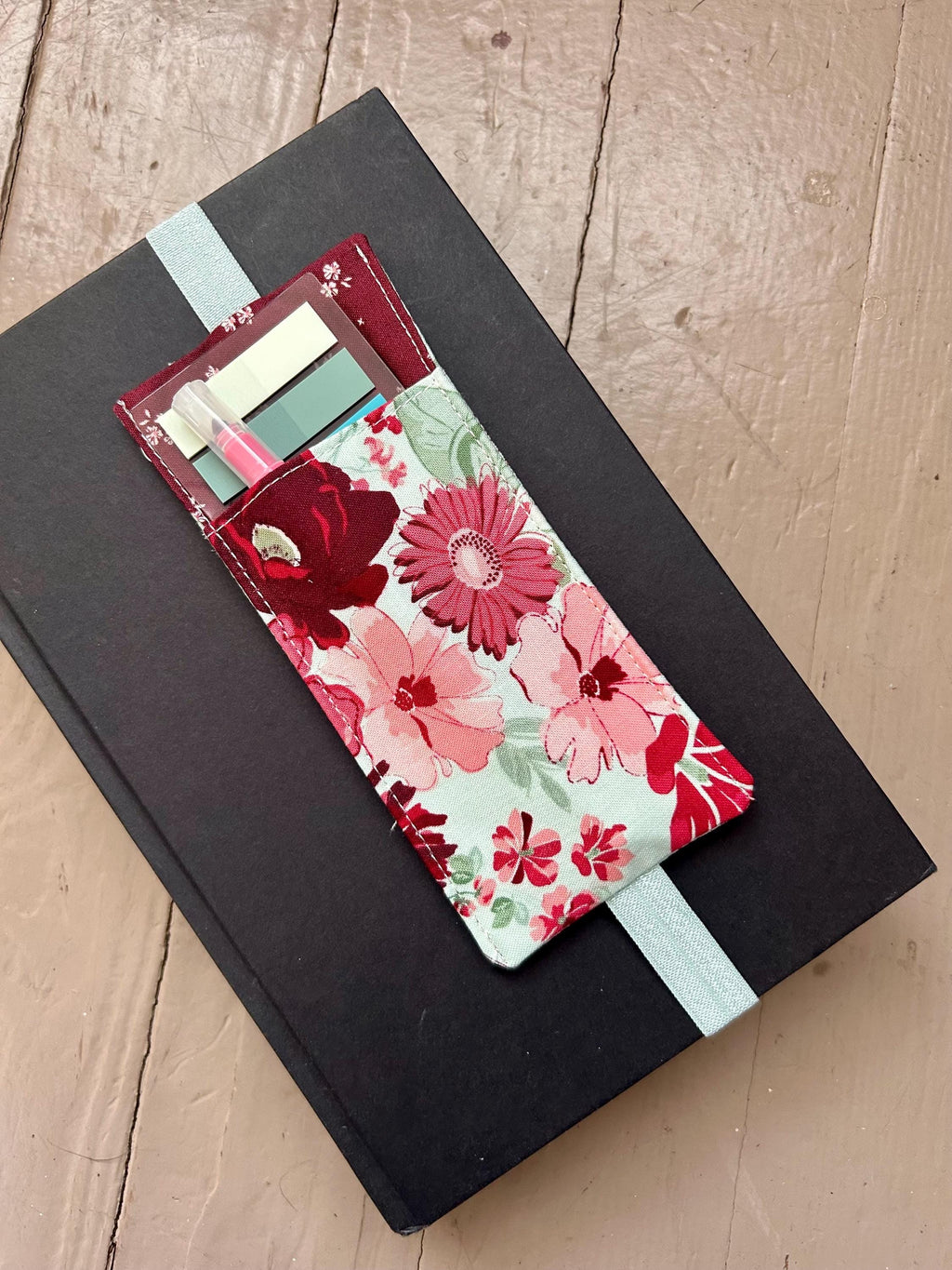 BUNDLE Ditzy Mint Romance Reversible Adjustable Fabric Book Cover/Bible Cover w/ Bookmark and Annotation Kit