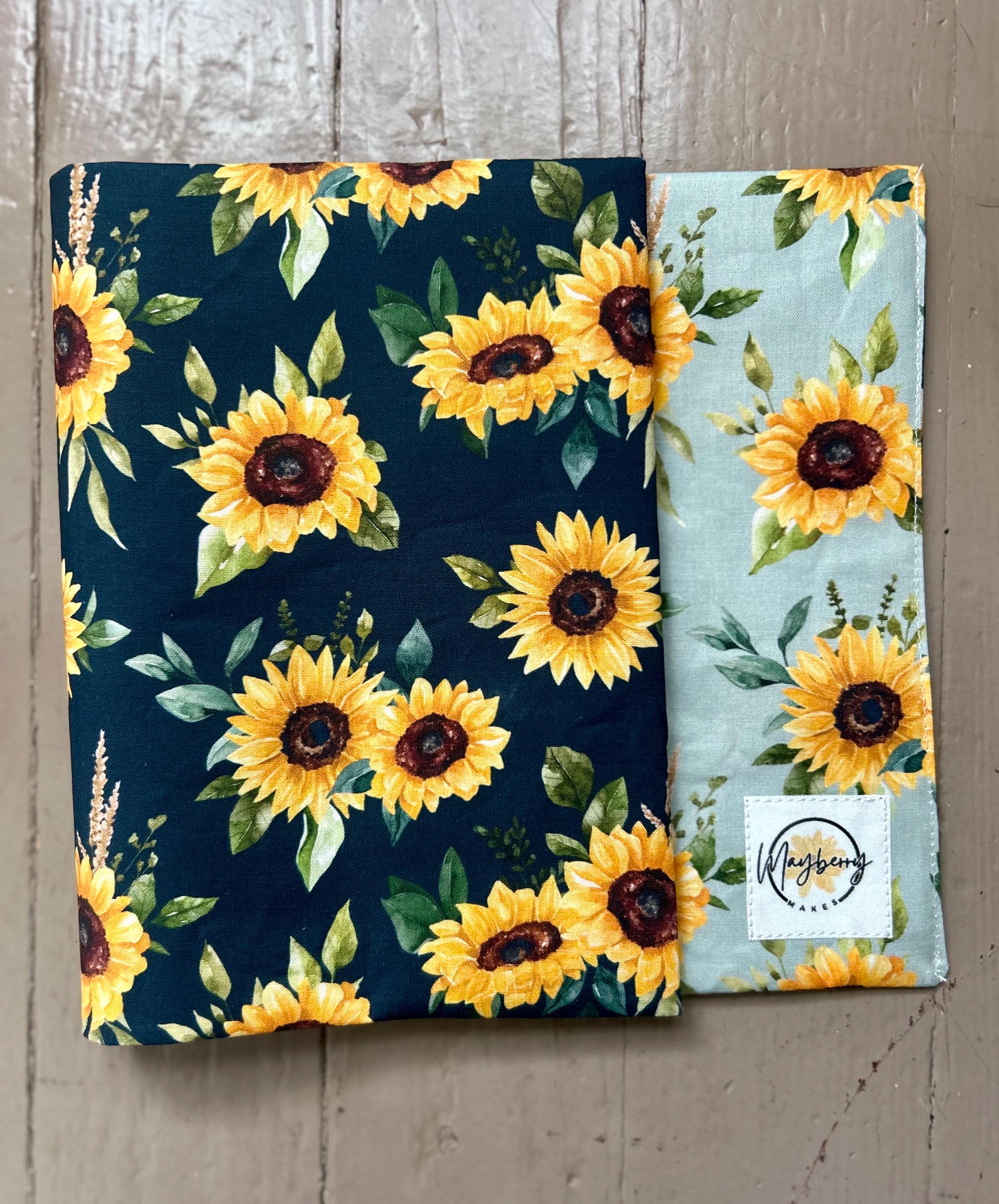 Sunflower Greens Reversible Adjustable Fabric Book Cover/Bible Cover