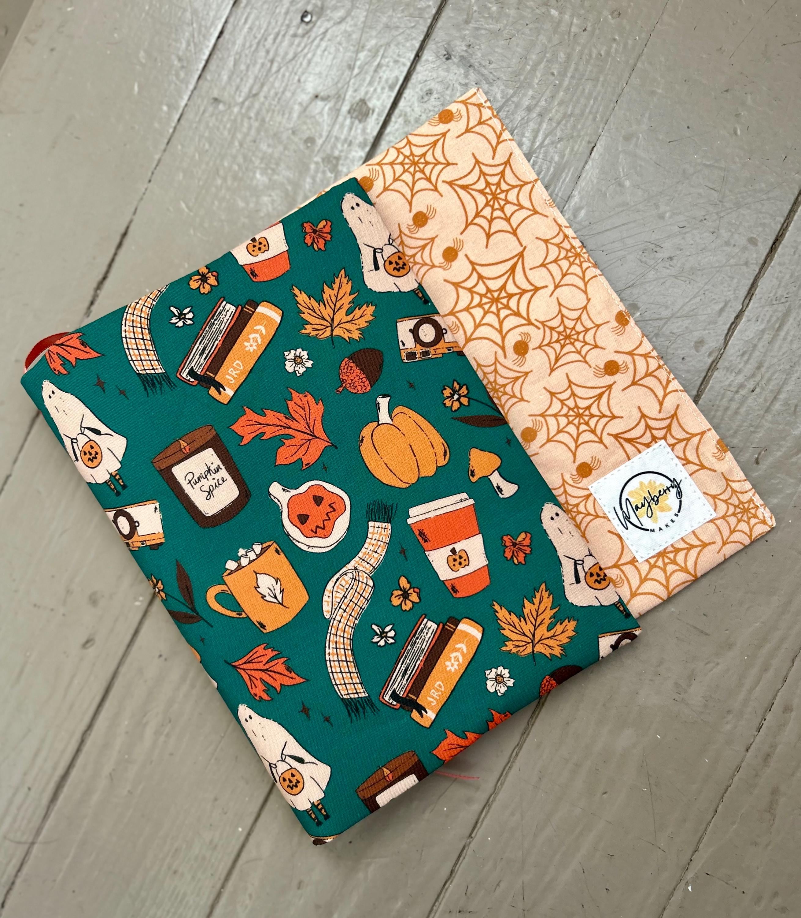 Pumpkin Spice Ghost Reversible Adjustable Fabric Book Cover/Bible Cover