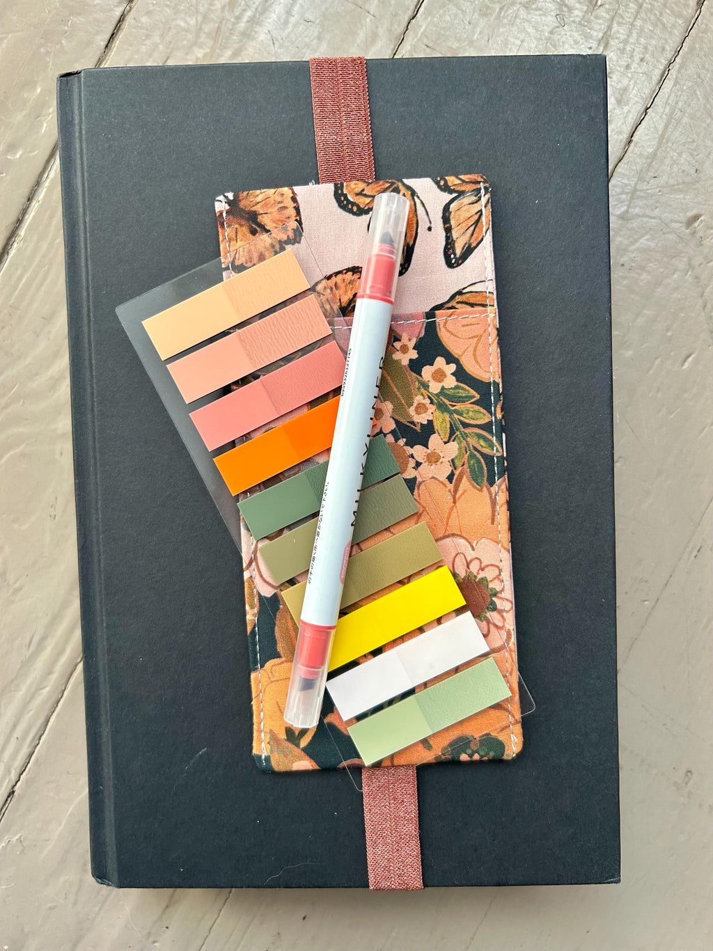 BUNDLE Monarch Rust Floral Reversible Adjustable Fabric Book Cover/Bible Cover w/ Bookmark and Annotation Kit