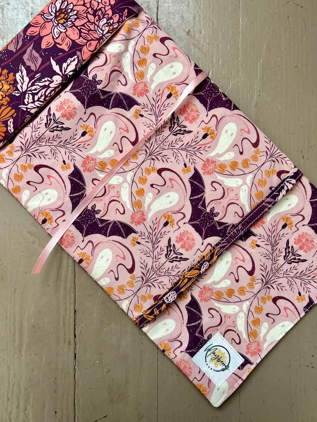 Fall Floral and Bats Reversible Adjustable Fabric Book Cover/Bible Cover