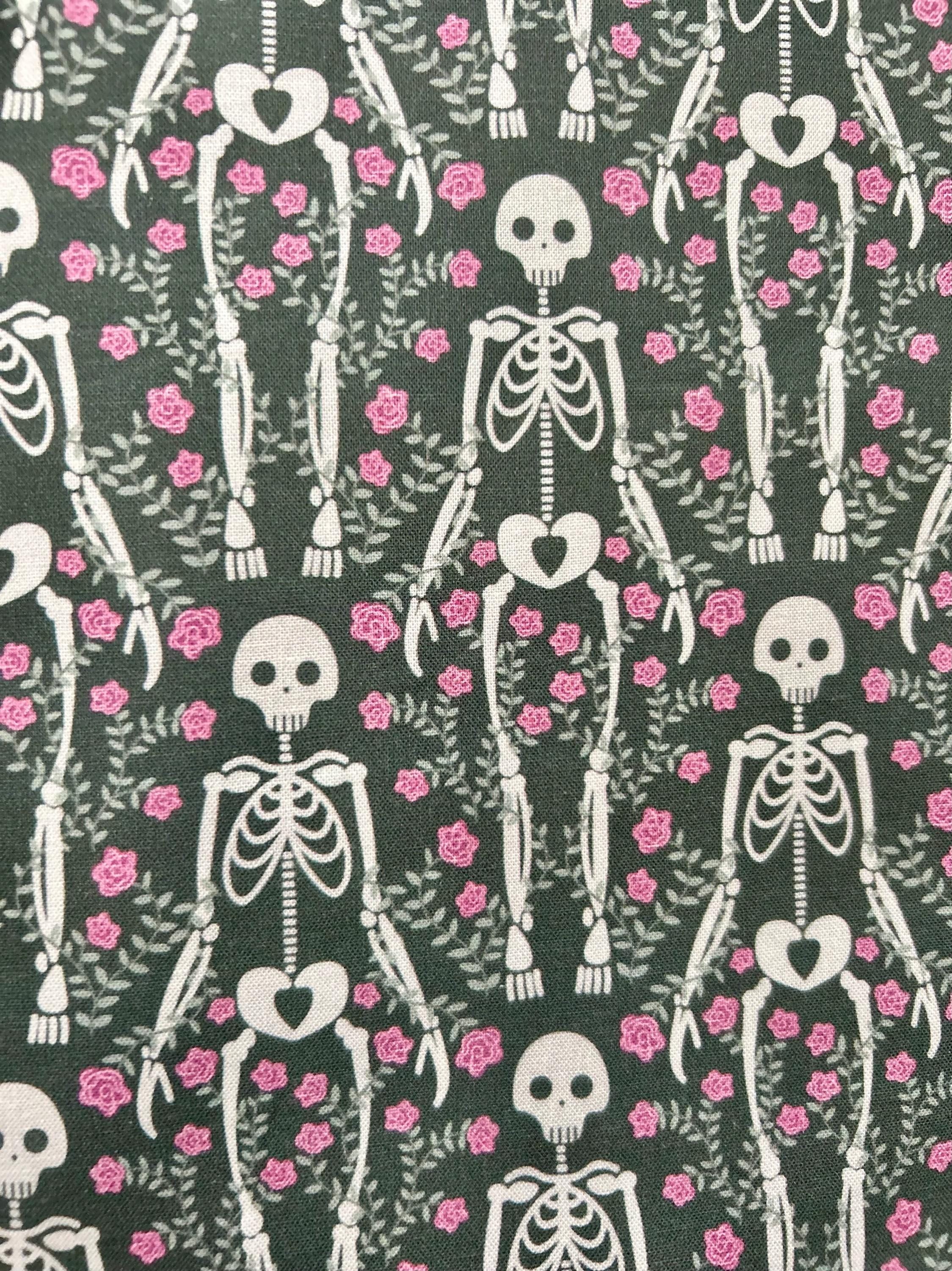 Gray Skeletons and Roses Reversible Adjustable Fabric Book Cover/Bible Cover