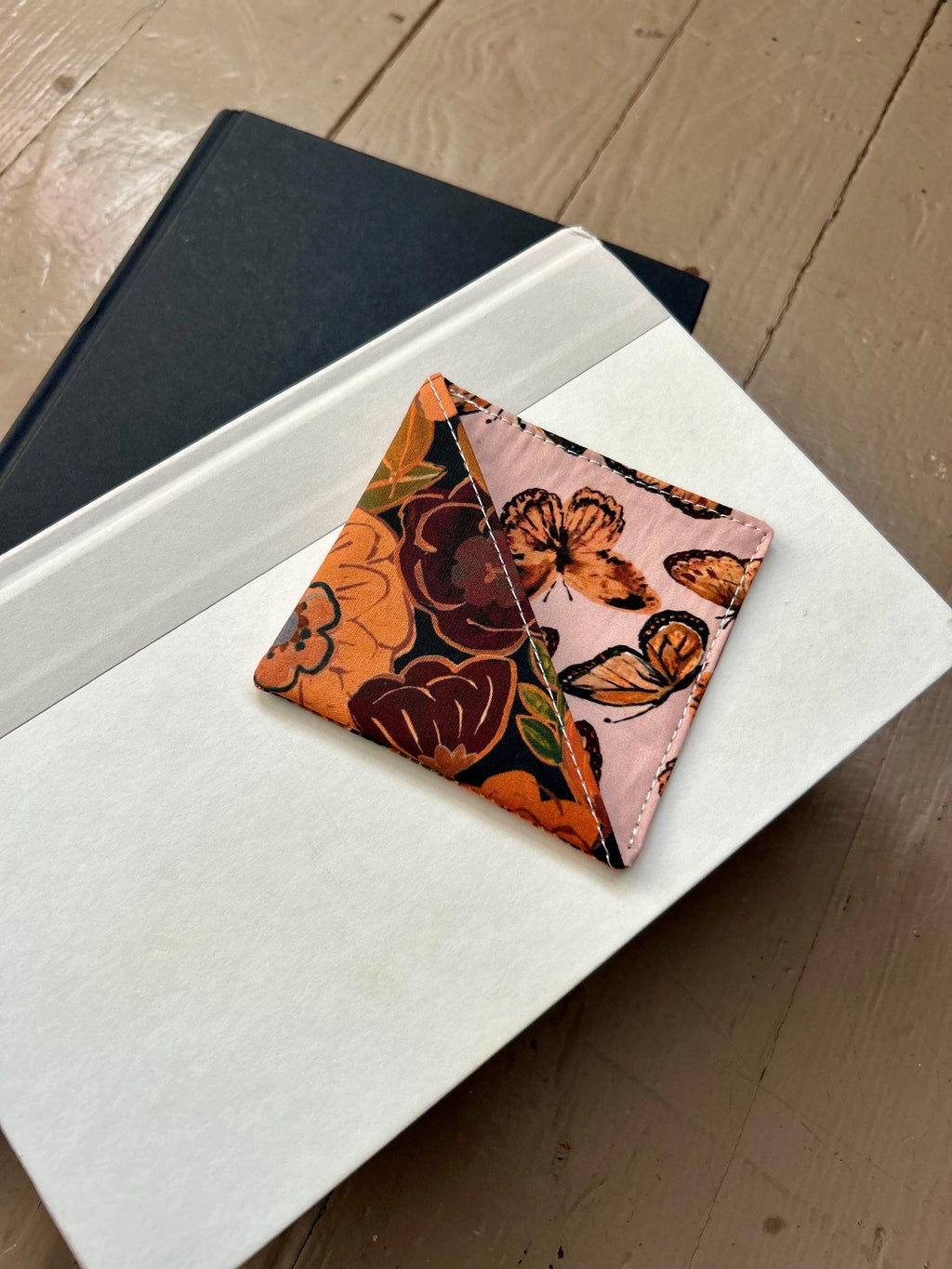 BUNDLE Monarch Rust Floral Reversible Adjustable Fabric Book Cover/Bible Cover w/ Bookmark and Annotation Kit