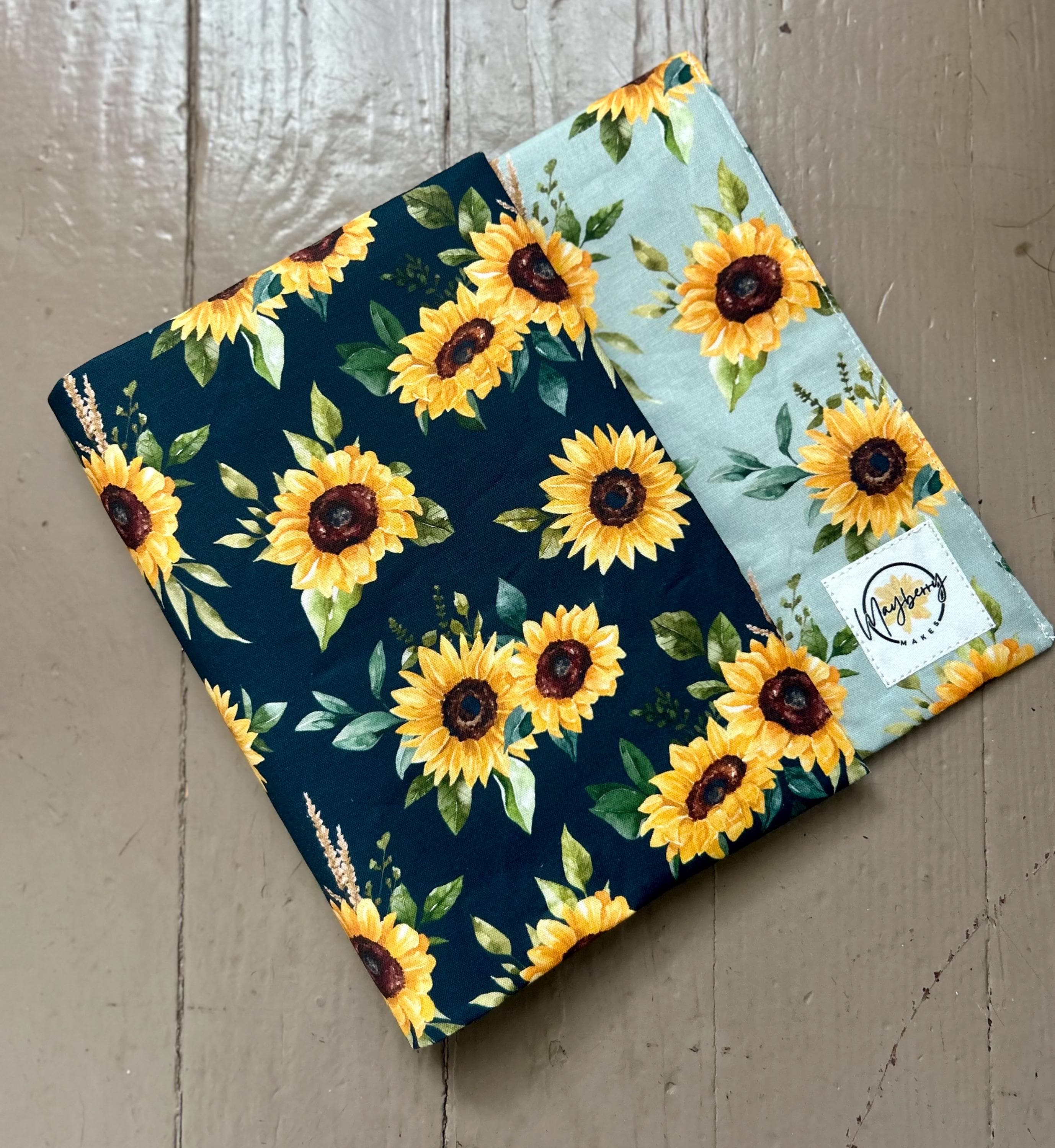 Sunflower Greens Reversible Adjustable Fabric Book Cover/Bible Cover