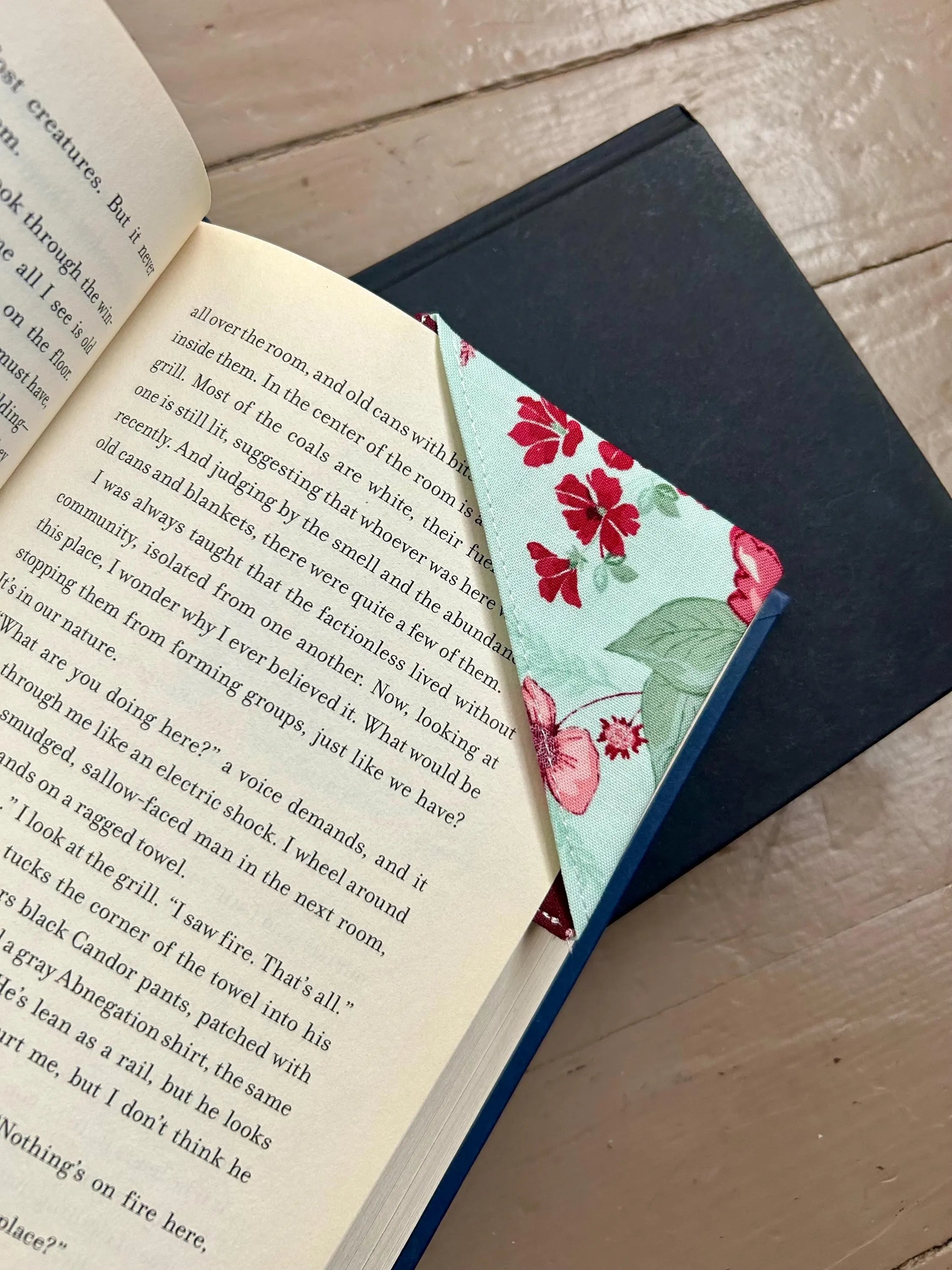 Ditzy Mint Romance Fabric Corner Bookmark — Handmade Bookish Accessory