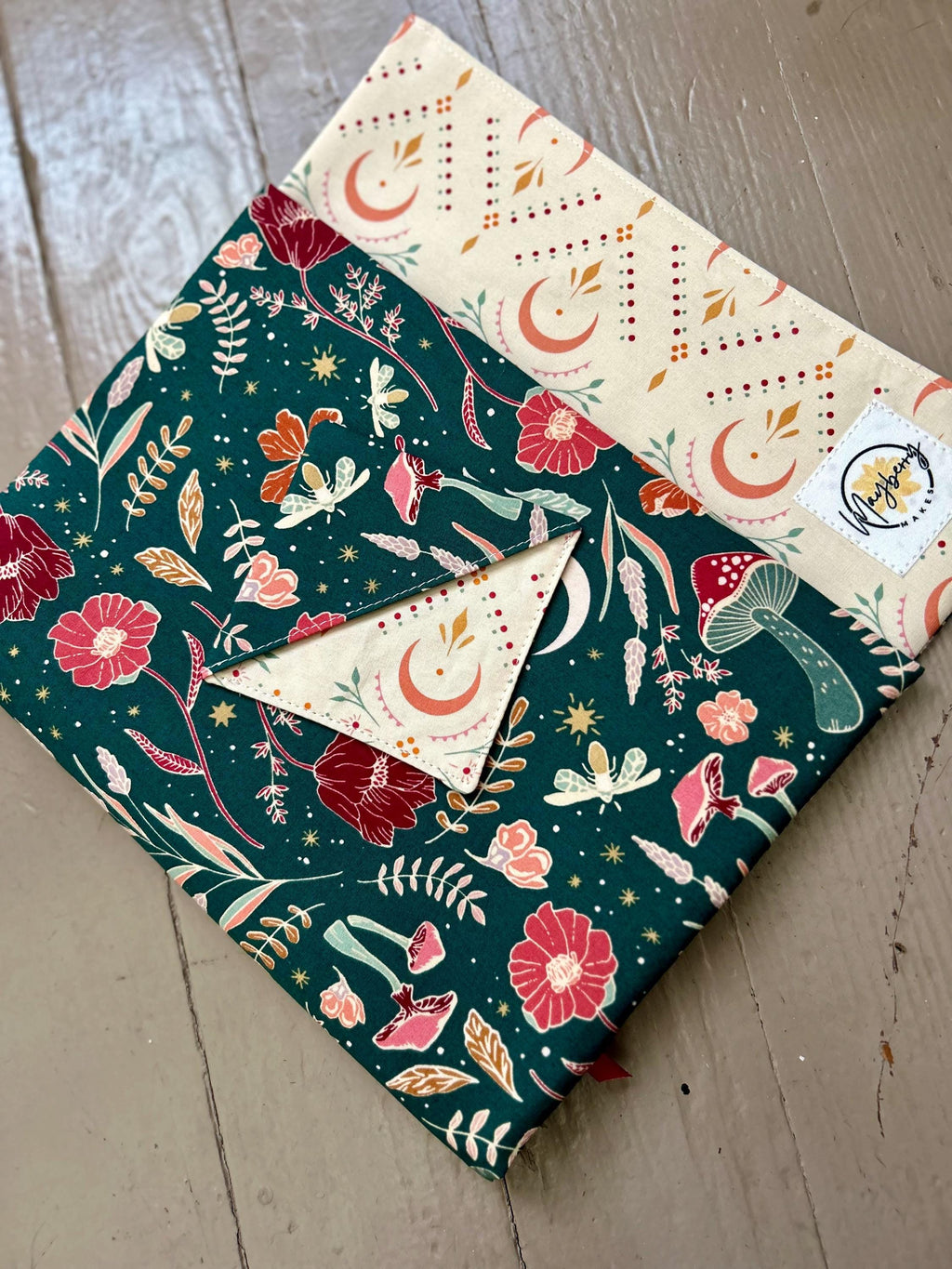 Hobbit Shrooms Fabric Book Cover — Reversible & Adjustable