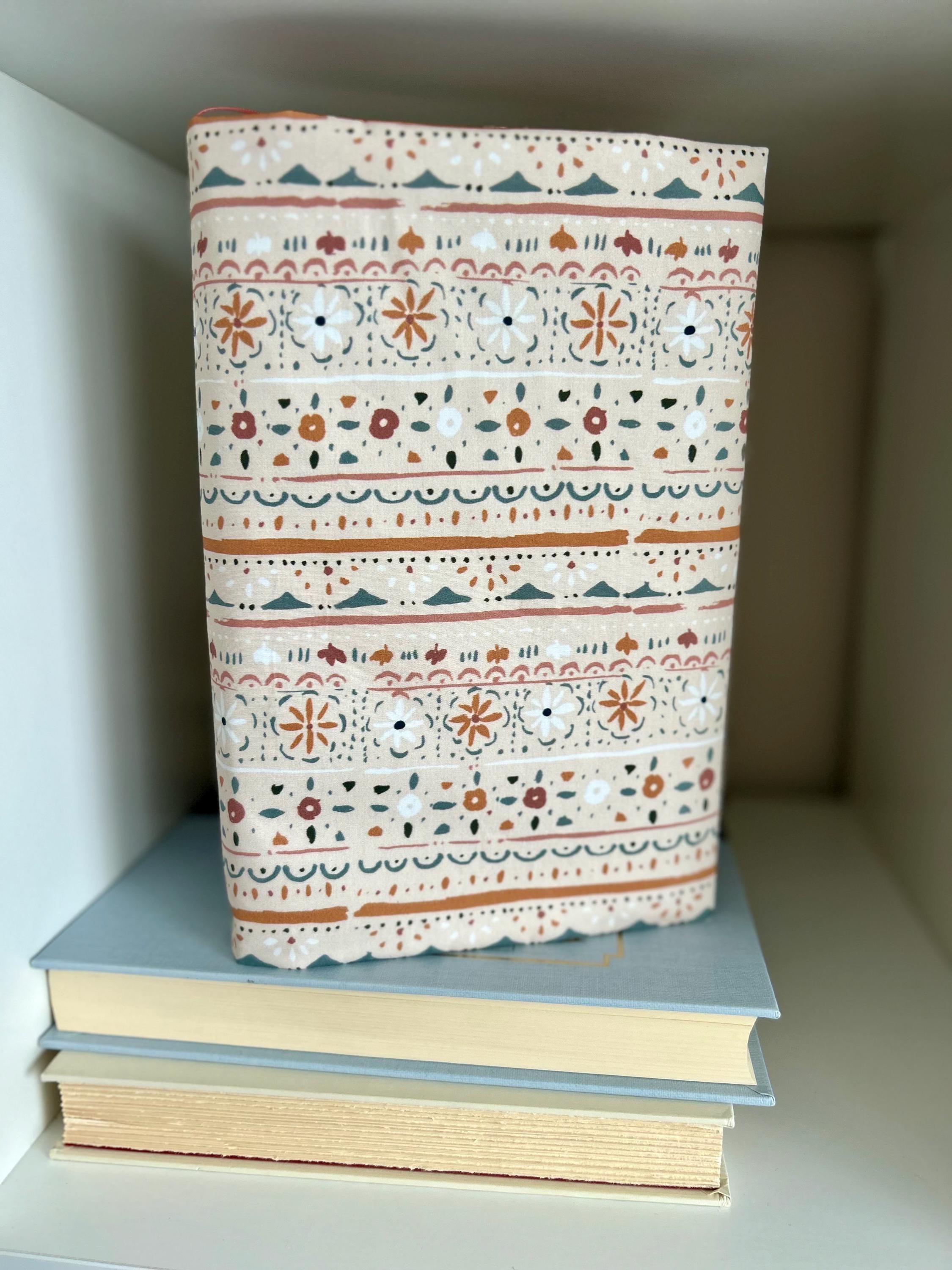 BOOKISH BUNDLE Folky Fall Floral Reversible Adjustable Fabric Book Cover/Bible Cover w/ Bookmark and Annotation Kit