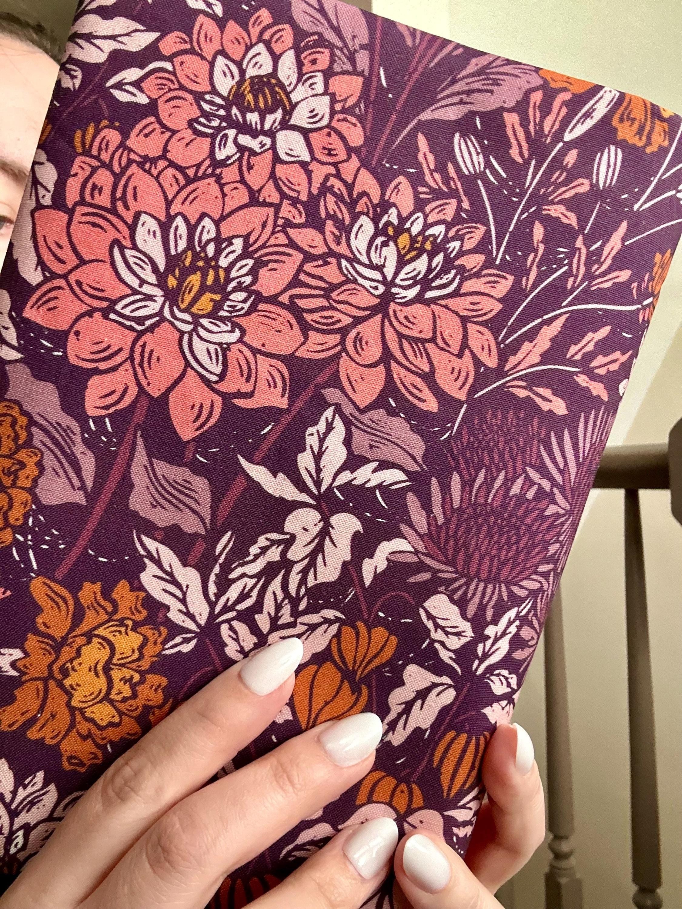 BUNDLE Fall Flowers and Bats Reversible Adjustable Fabric Book Cover/Bible Cover w/ Bookmark and Annotation Kit