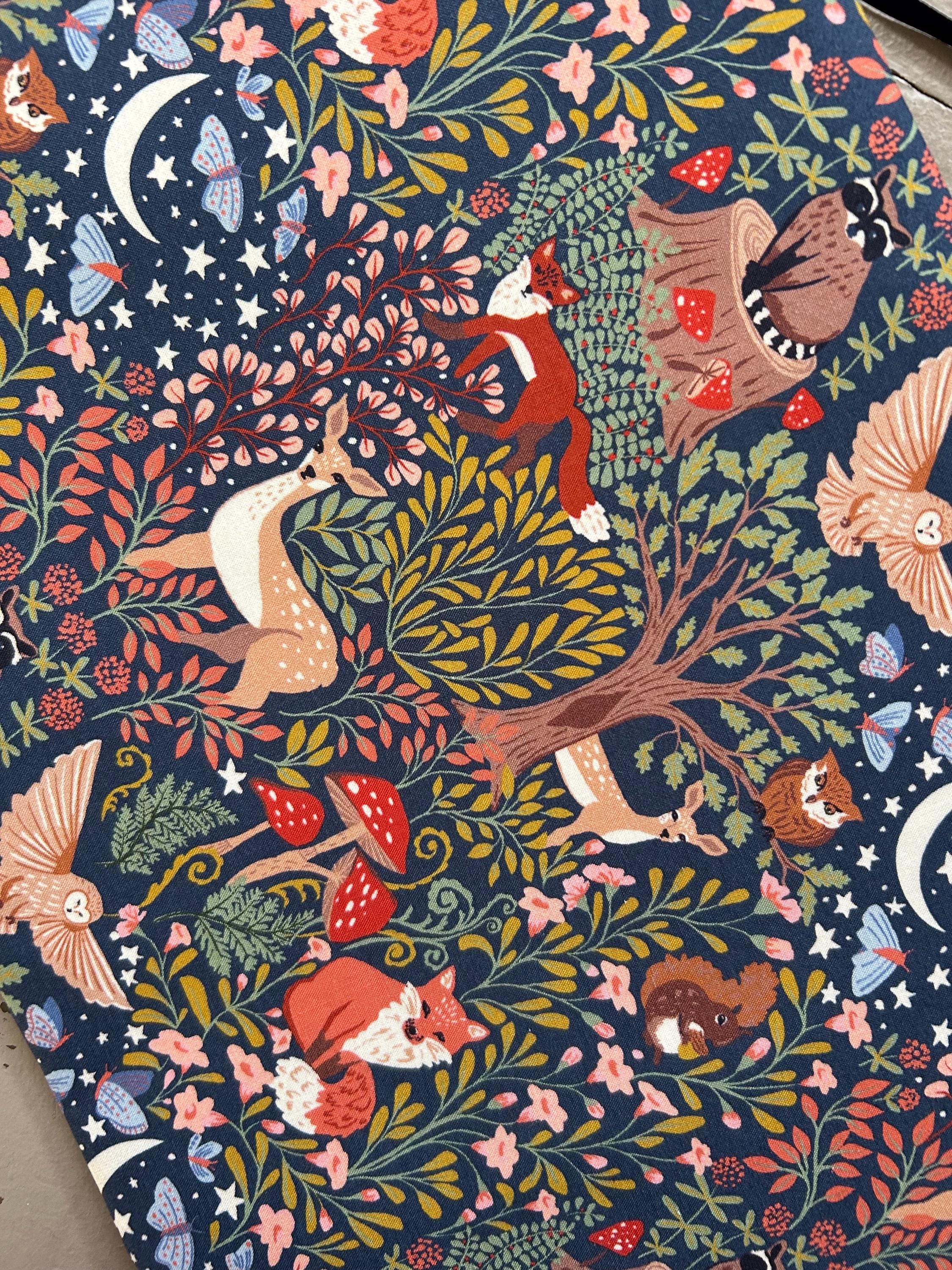 Mushroom Woodland Critters and Stars Reversible Adjustable Fabric Book Cover/Bible Cover