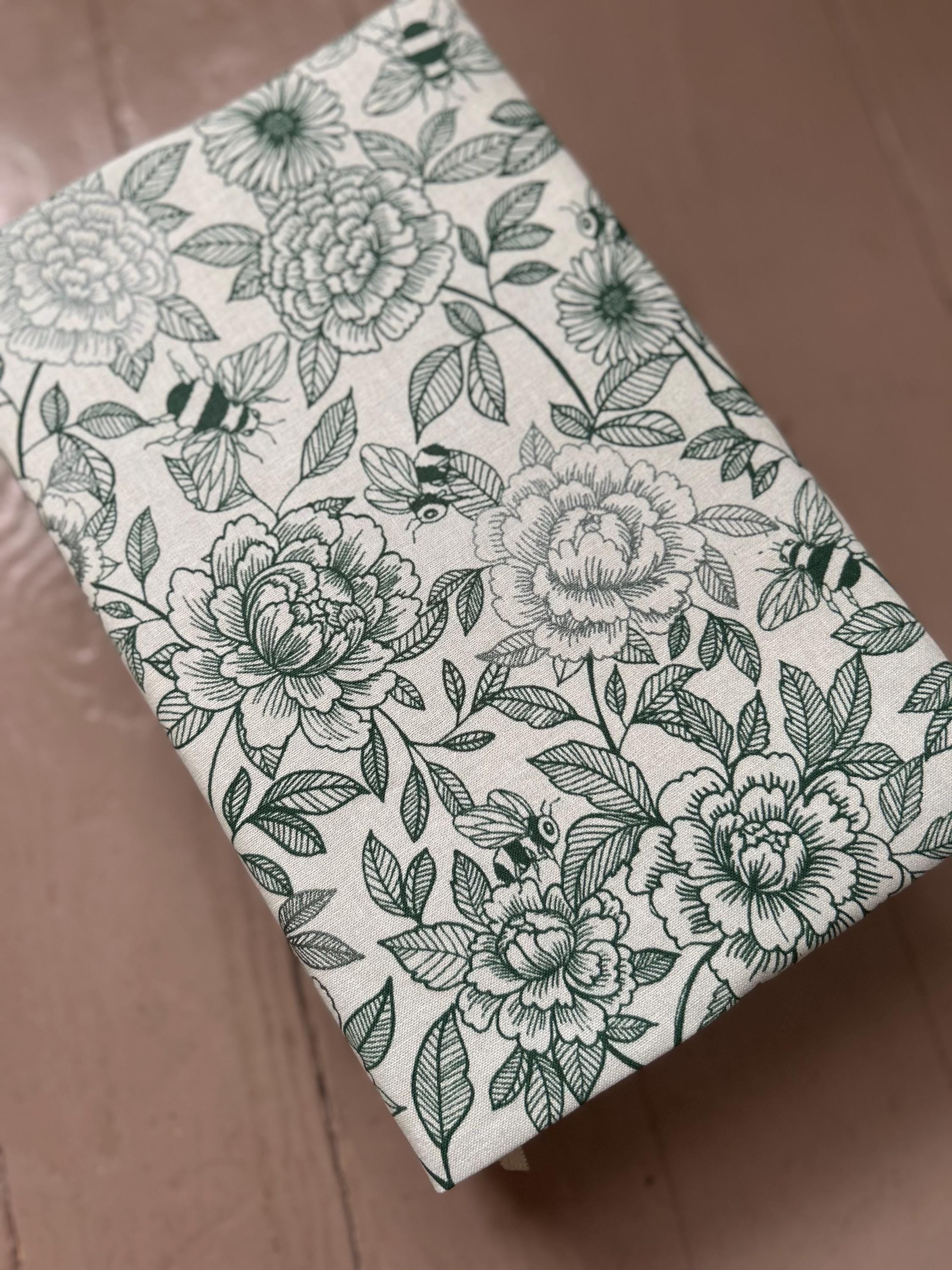 Green Bee Floral Reversible Adjustable Fabric Book Cover/Bible Cover