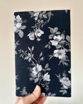BOOKISH BUNDLE Elegant Black Floral Reversible Adjustable Fabric Book Cover/Bible Cover w/ Bookmark and Annotation Kit