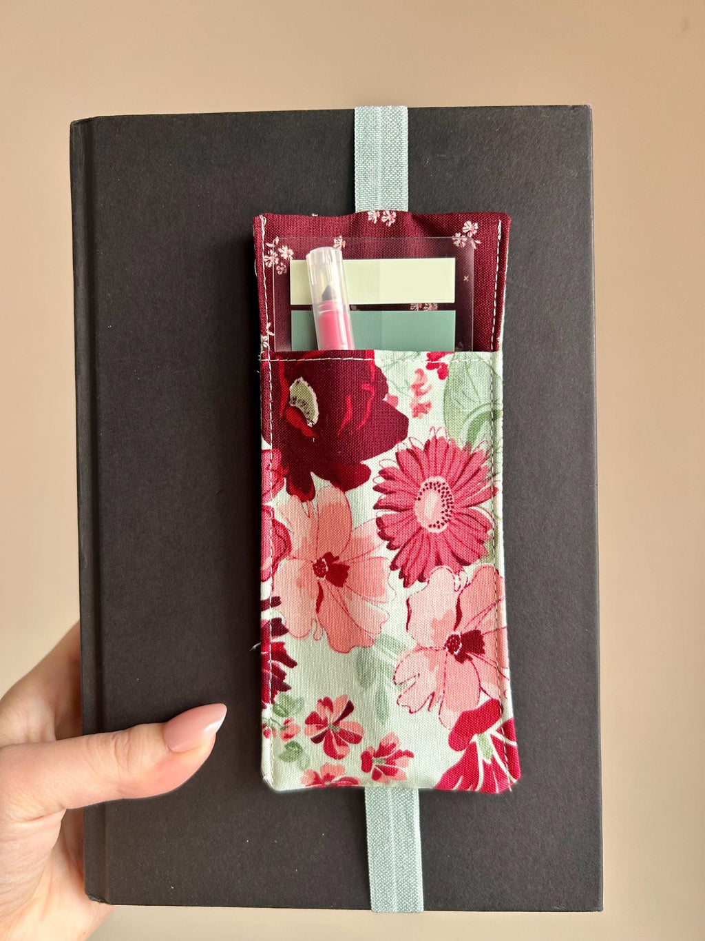 BUNDLE Ditzy Mint Romance Reversible Adjustable Fabric Book Cover/Bible Cover w/ Bookmark and Annotation Kit