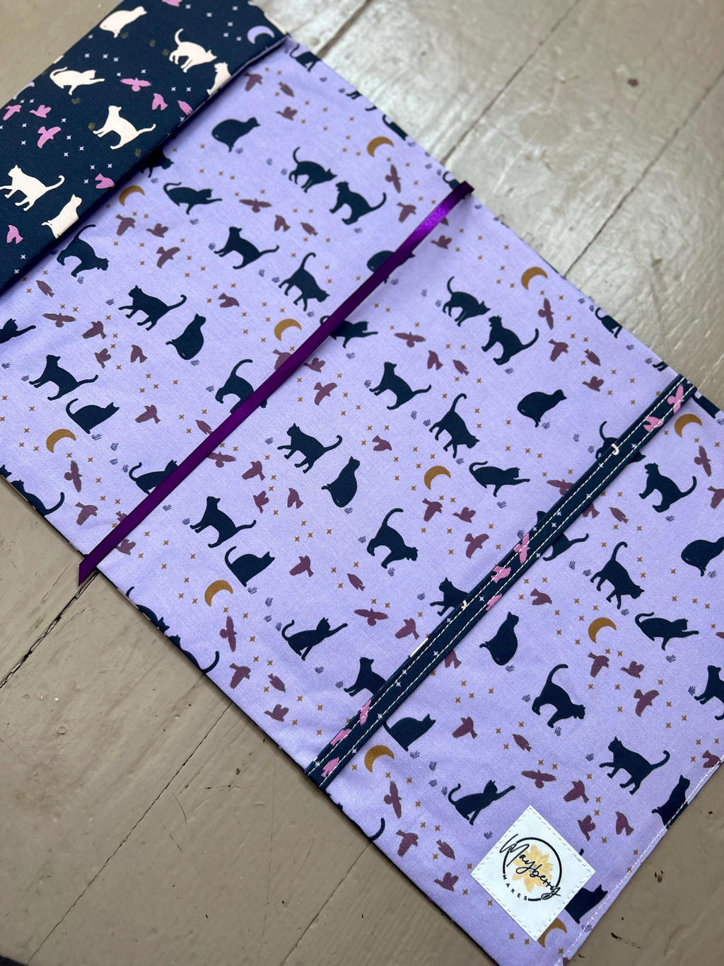 Purple Cats Silhouette Reversible Adjustable Fabric Book Cover/Bible Cover