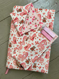 BOOKISH BUNDLE Dinos and Teddy Bears Reversible Adjustable Fabric Book Cover/Bible Cover w/ Bookmark and Annotation Kit