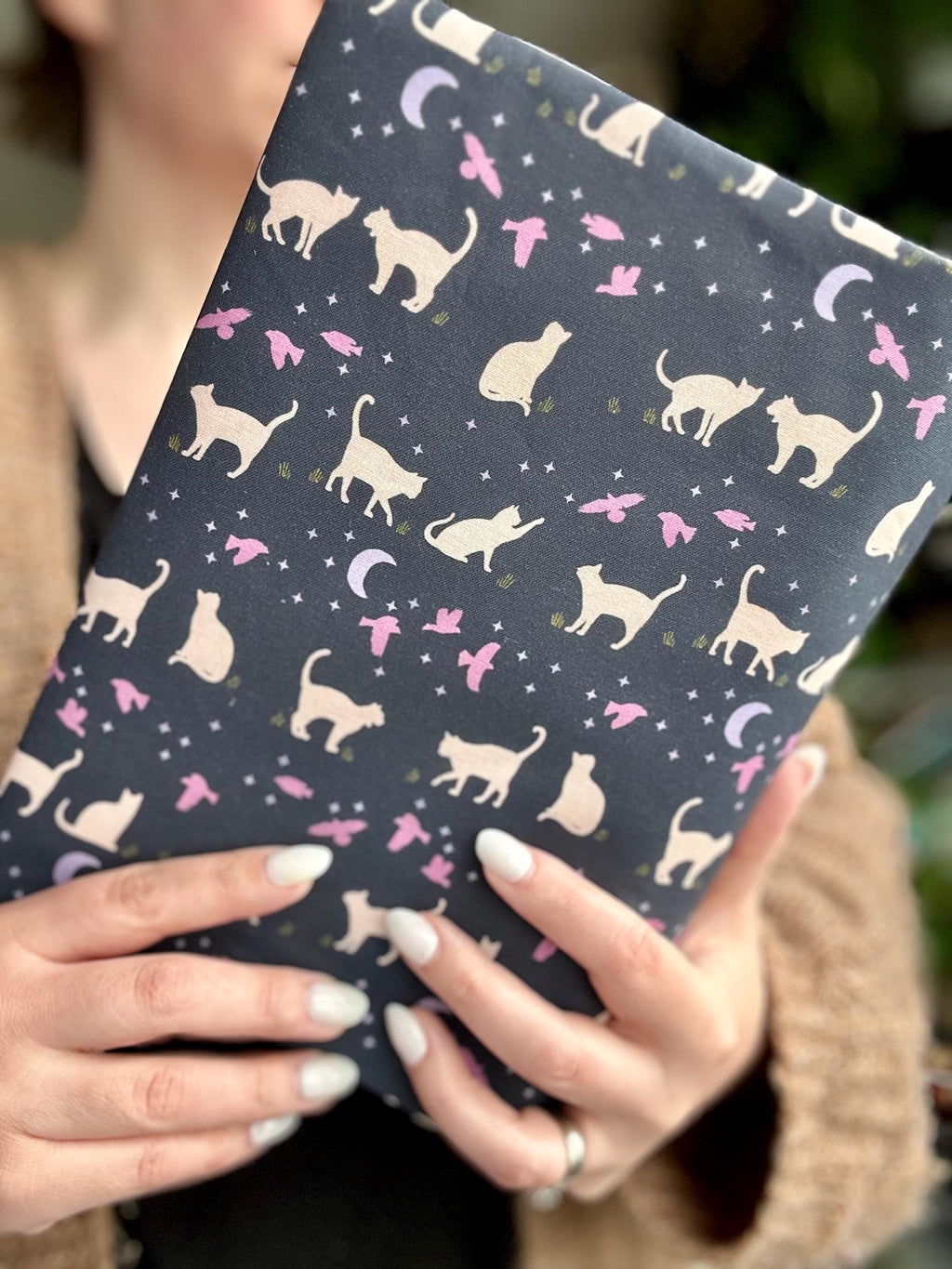 Purple Cats Silhouette Reversible Adjustable Fabric Book Cover/Bible Cover