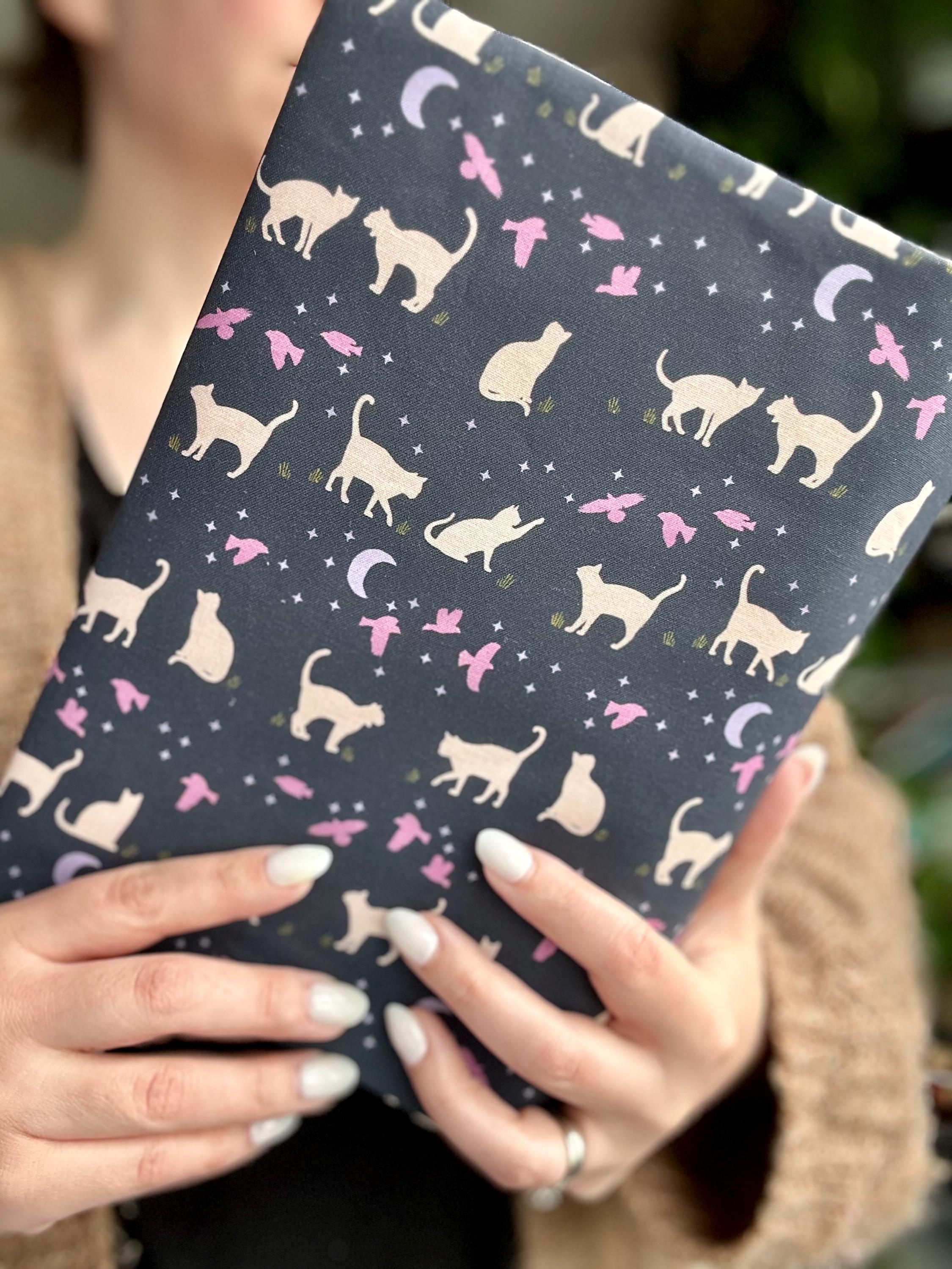 Purple Cats Silhouette Reversible Adjustable Fabric Book Cover/Bible Cover