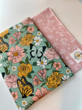 Sage and Pink Butterflies Reversible Adjustable Fabric Book Cover/Bible Cover